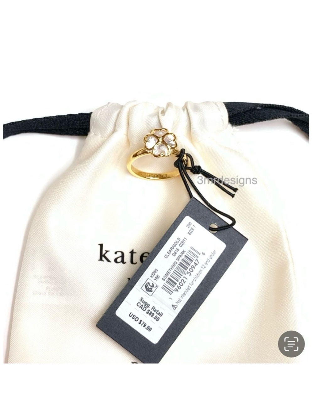 NWT Kate Spade ♠️ SOMETHING SPARKLY SPADE 12-K Gold Plated CZ Crystals Ring - Picture 3 of 9